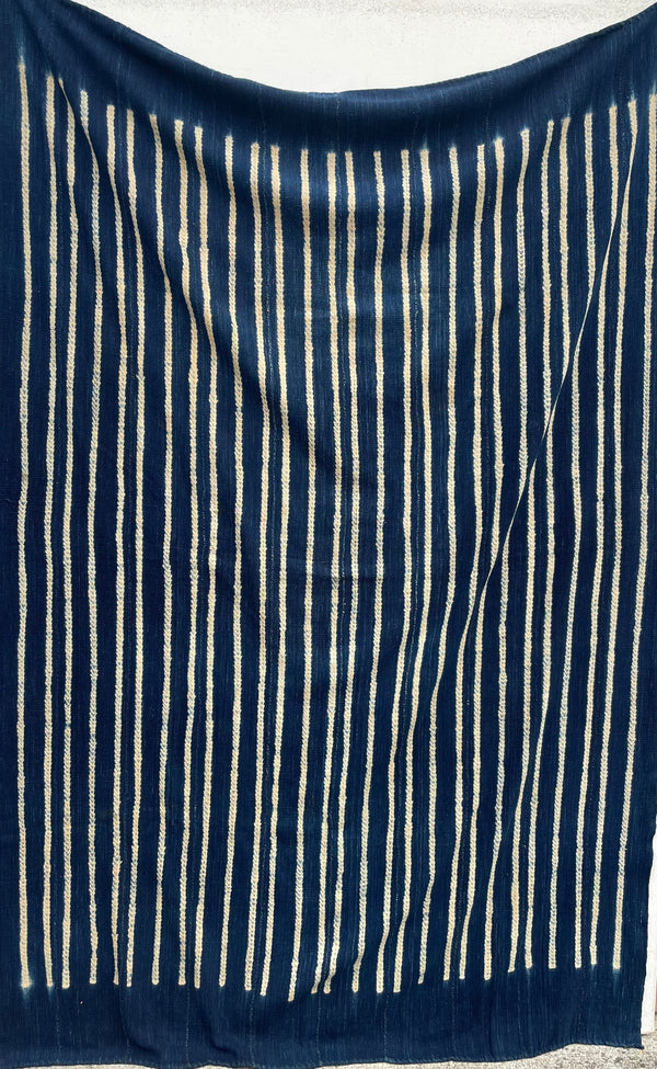 Handcrafted Textiles;Woven Fabrics Of Jute Or Of Other Textile Based Fibers; Vintage; Living Spaces; Home Decor;Vintage Striped Indigo African Cotton Fabric, Hand Dyed Decorative Textile