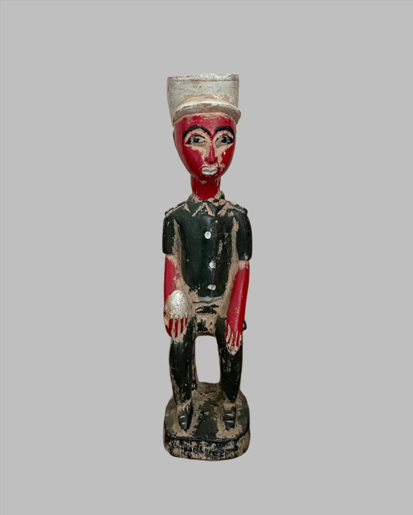 Handcrafted Sculptures and Statues;Collection; Other African; Decorative Wooden Statue, Hand Painted, Vintage African, Seated Man