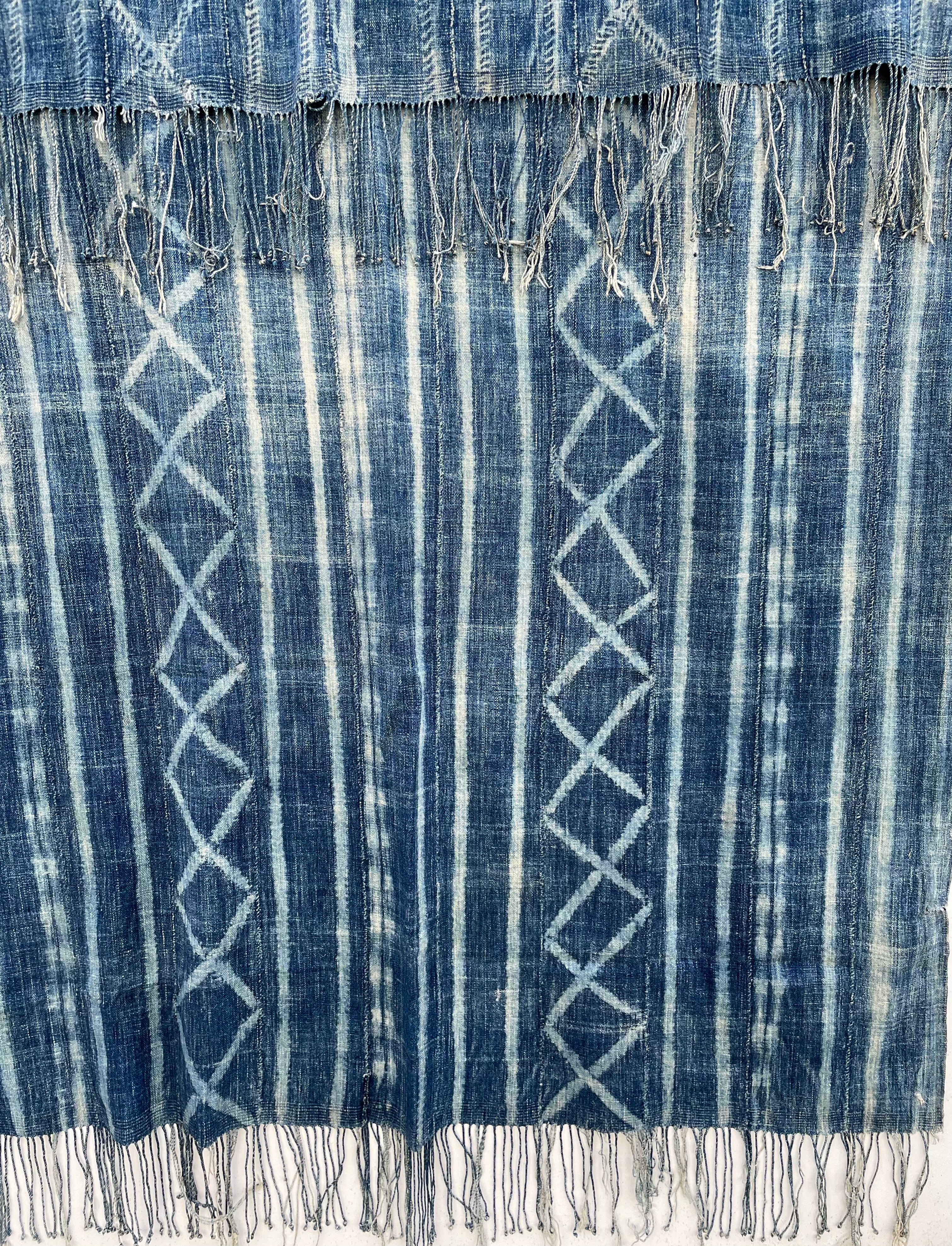 Handcrafted Art Textiles; Woven Fabrics; Other African; Indigo Based; Cotton; Traditional; Intricate Patterns; Home Decor; Vintage; Living Spaces; Indigo Fabric, Handwoven Faded Blue Cotton Textile, Vintage African Indigo, Tribal Cloth Hand Dyed