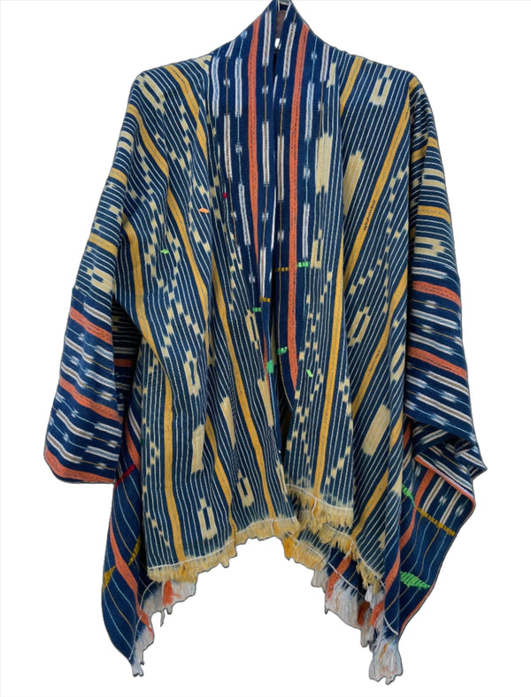 Handcrafted Art Mudcloth Clothing; Other African; Mudcloth Clothing Textiles Poncho, Vintage African Indigo Clothing, Baule Woven Cloth Poncho