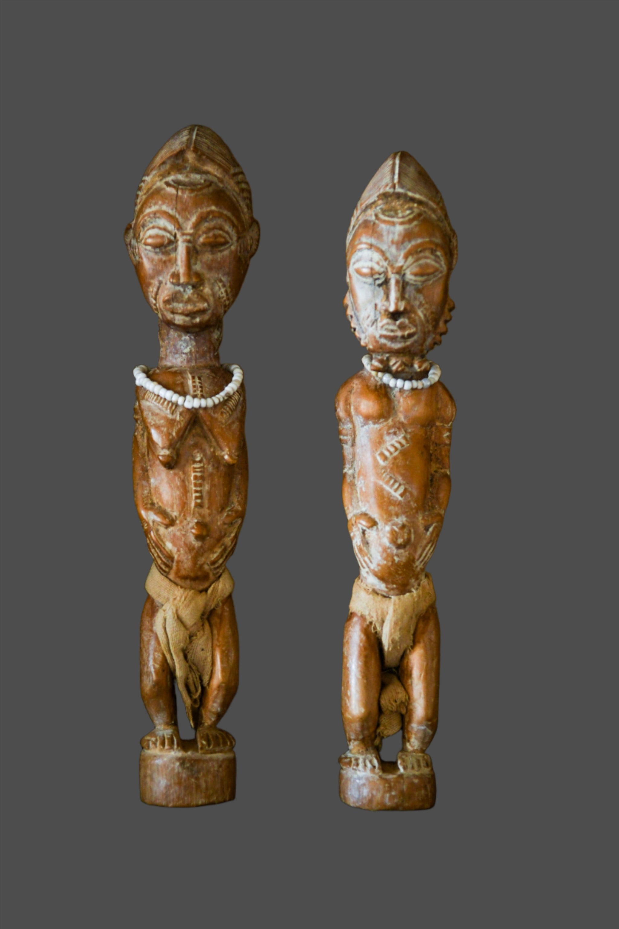 Tribal Art Sculpture; Original sculpture, Wood material; Used;Traditional; Folk Art; Other African ; Collectors' Pieces and Pieces; Artwork Decor; Pair of Baule Sculptures, Carved Wooden, African Statues Figures