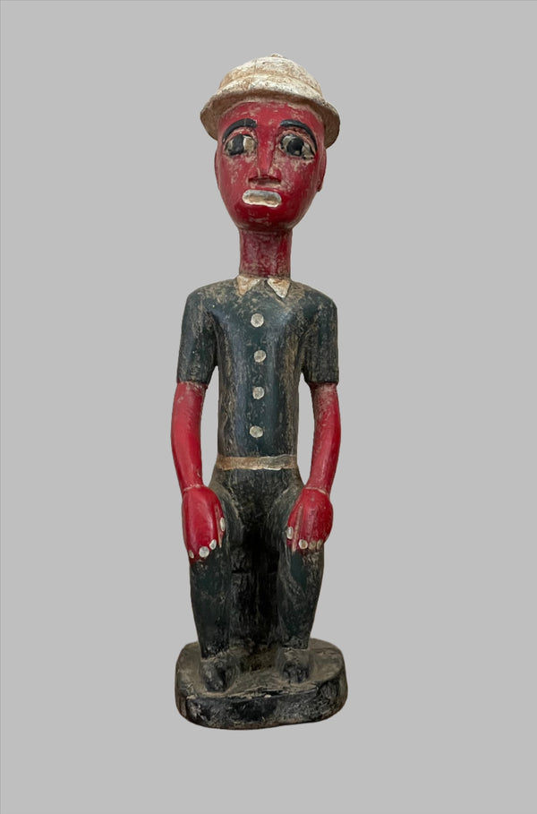 Handcrafted Sculptures - African Art - Wood Carving - Statuettes - Vintage - Home Decor - African Painted Seated Male Statue, Handcrafted Vintage Wooden Sculpture