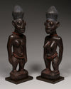 Tribal Sculptures - African Art - Wood Carving - Statuettes - Used - Collection - African Plural Art - Male/Female Pair of Ibeji Twins Figures, Yoruba Tribe, Nigeria Wood, glass beads, African