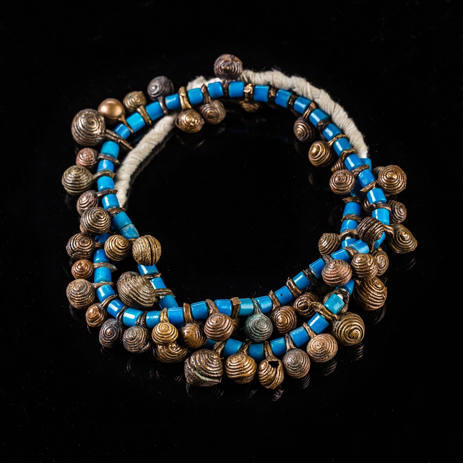 Tribal Necklaces - Handmade - Naga Art - Jewelry - Traditional - Naga Necklaces - Beaded - Collectible Necklaces - This Naga Blue Glass Trade Beads Necklace, Bronze Beaded Jewelry, is a timeless accessory. Collectible Naga Jewelry featuring old bronze beads and blue trade beads is an eye-catching piece sure to last. Add a touch of class to any outfit with this traditional yet modern necklace.  Length: 13