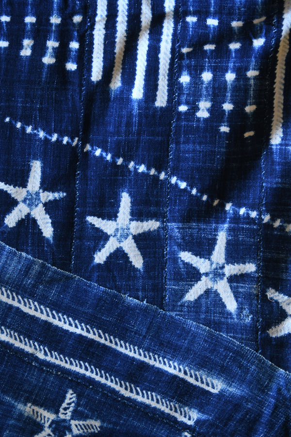 Handcrafted Textiles - African Art - Woven Cotton - Used - Home Decor - African Plural Art - White Blue African Textile, Indigo Hand Dyed Vintage Cloth, Home Decor Cotton Fabric