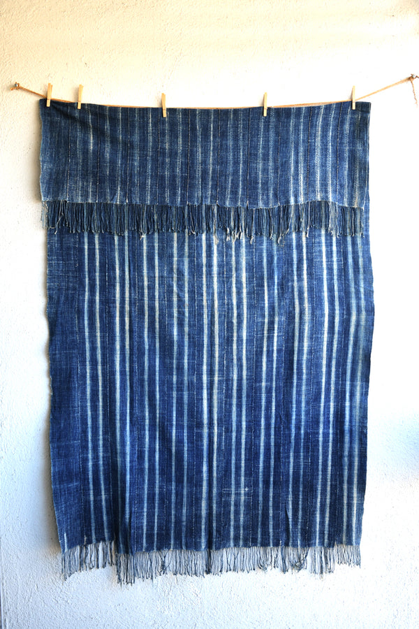 Handcrafted Textiles - African Art - Woven Cotton - Used - Home Decor - African Plural Art - Striped Indigo Vintage,  African Fabric, Woven Cotton Textile Hand Dyed