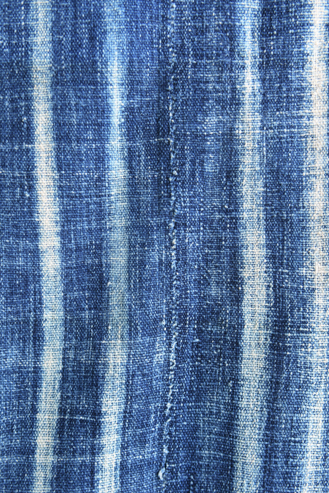 Handcrafted Textiles;Woven Fabrics Of Jute Or Of Other Textile Bast Fibers;Striped Indigo Vintage,  African Fabric, Woven Cotton Textile Hand Dyed
