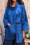 Handcrafted Mudcloth Clothing - Handmade - Contemporary - African Art - Bohemian Style - Solid Blue Indigo Fabric Tunic - Bohemian Look - Crafted African Mudcloth Textile - Indigo Cotton Fabric - Tunic - Stylish - Fashionable - Any Wardrobe