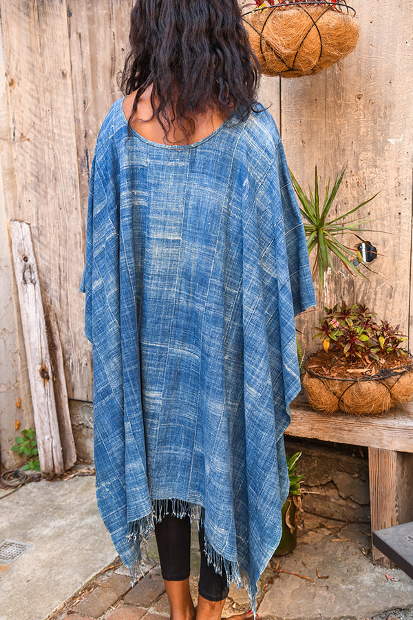 Handcrafted African Art - Mudcloth Clothing - Poncho - Indigo - Fabric Textiles