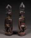 Tribal Sculptures - Traditional - Folk Art - African - Artwork - Objects - Artifacts - Statues Figures - Collectible - Classic Set Ibeji Twin Figures - Yoruba Tribe Nigeria - Carved Wood - Enhanced Intricate Beadwork - Wood Preserved Characteristics Bluing Reckitt's Traditional Charm - Ideal Addition Collection - Showcasing Cultural Heritage