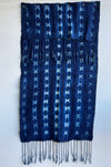 Handcrafted Textiles - Handmade - Vintage -  African Art - Indigo Dyed -  Cotton - Scarf -  Tie Dye  Blue - Fringed - Bohemian