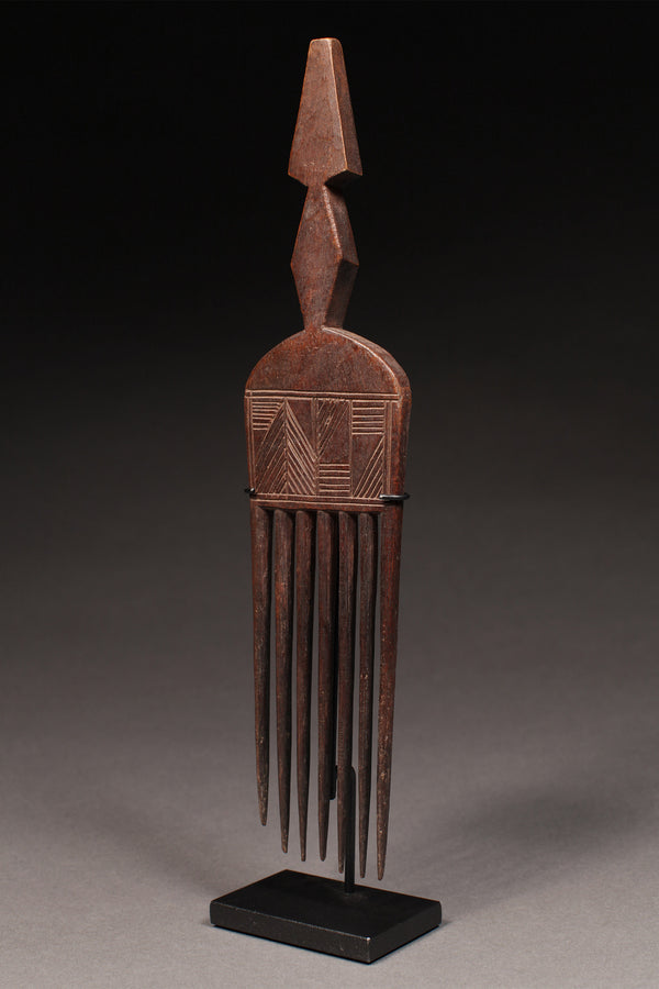 Tribal Objects - African Plural Art - African Art - Objects - Artwork - Decor - Comb with Geometric Incisions, Carved Wood, Ashanti, Asante, Ghana, African Artifact Sculpture