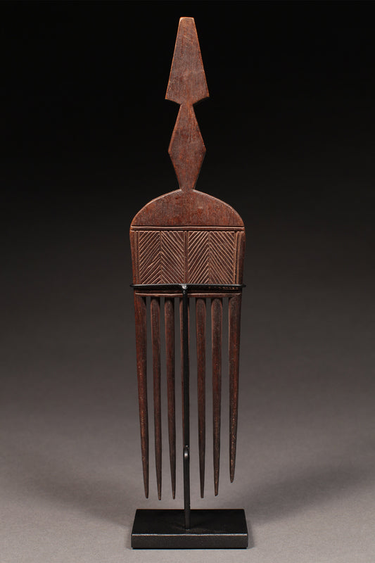 Comb with Geometric Incisions, Carved Wood, Ashanti, Asante, Ghana, Af