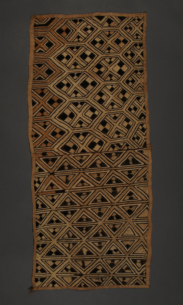 Textiles - African Art ; Tribal;Traditional;Shoowa Overskirt Textile Kuba Tribe, D.R. Congo Embroidered Cut-pile raffia