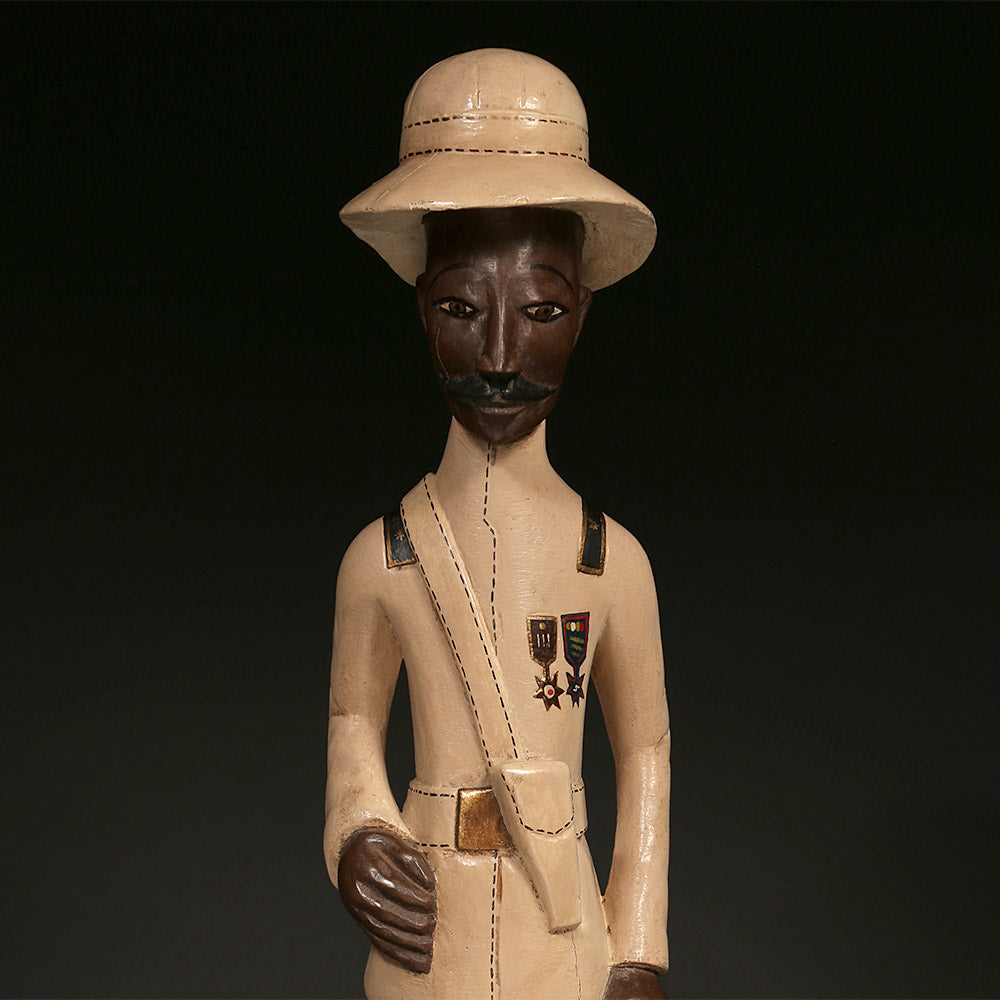 Handcrafted Sculptures - African Art - Wood Carving - Statuettes - Vintage - Home Decor - Military Officer Carved Wood Painted, Crafted Sculpture, African Artwork