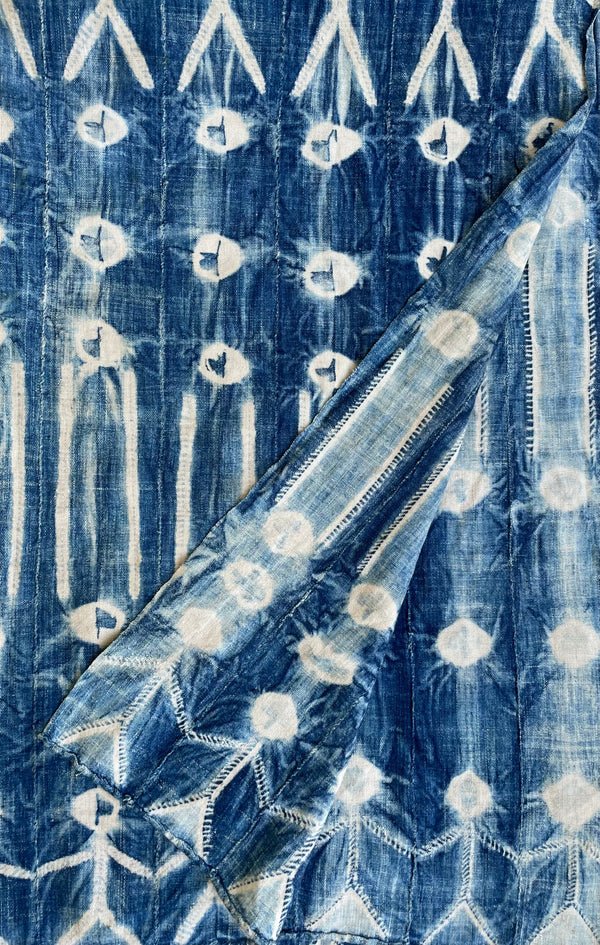 Handcrafted Textiles - African Art - Home Decor - Living - Upholstery - Fabric - Cotton - Indigo - Tie Dyed - Faded Blue - Vintage - Mossi - West Africa - Quilting - Embroidery
