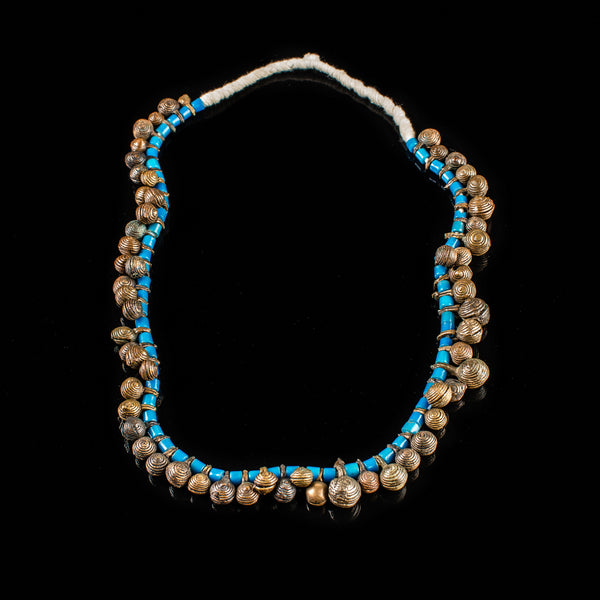Tribal Necklaces - African Plural Art - Naga Art - Necklaces - Jewelry - Naga Blue Glass Trade Beads Necklace, Bronze Beaded Jewelry