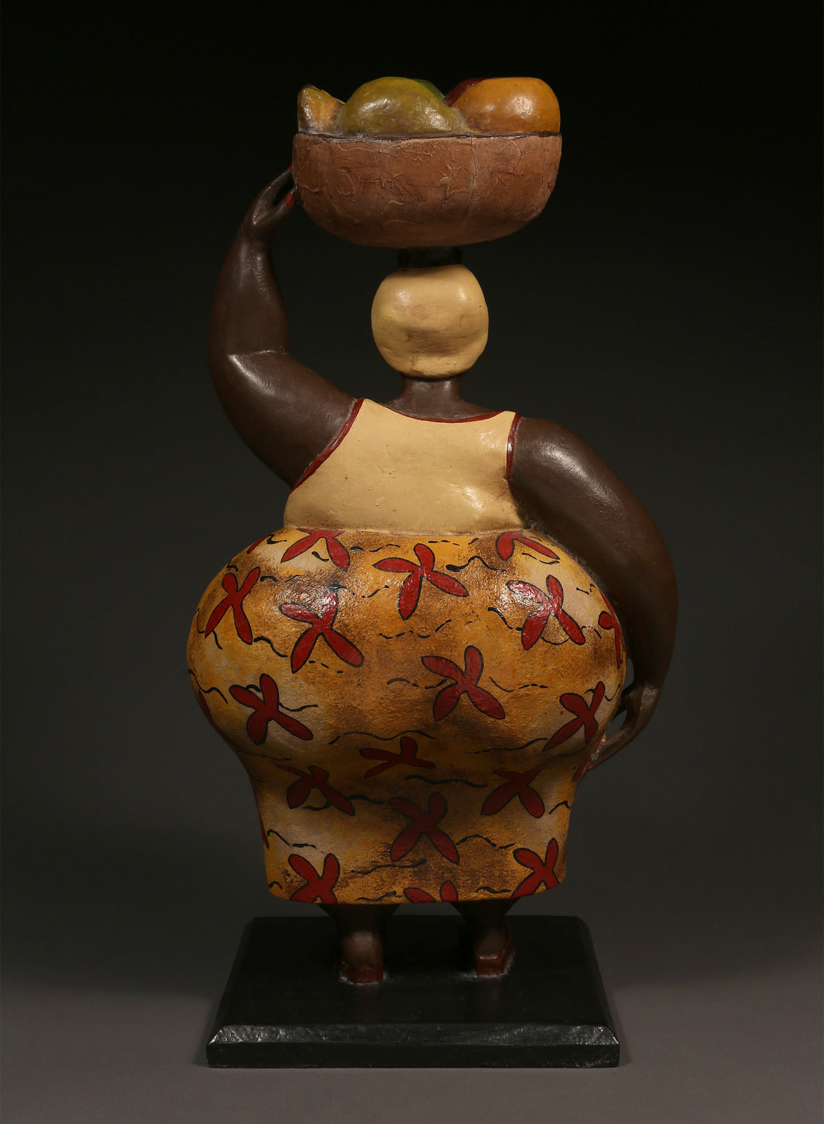 Handcrafted Sculptures - African Art - Home Decor - Wood - Statue - Figurine - Woman Carrying - Fruit Basket - Painted