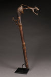 Tribal Objects  - Artwork -  African  - Folk Art - Artifacts - Fon Prestige Staff - Zoomorphic -  Wood - Bronze  - Used - Sculpture - Collectible