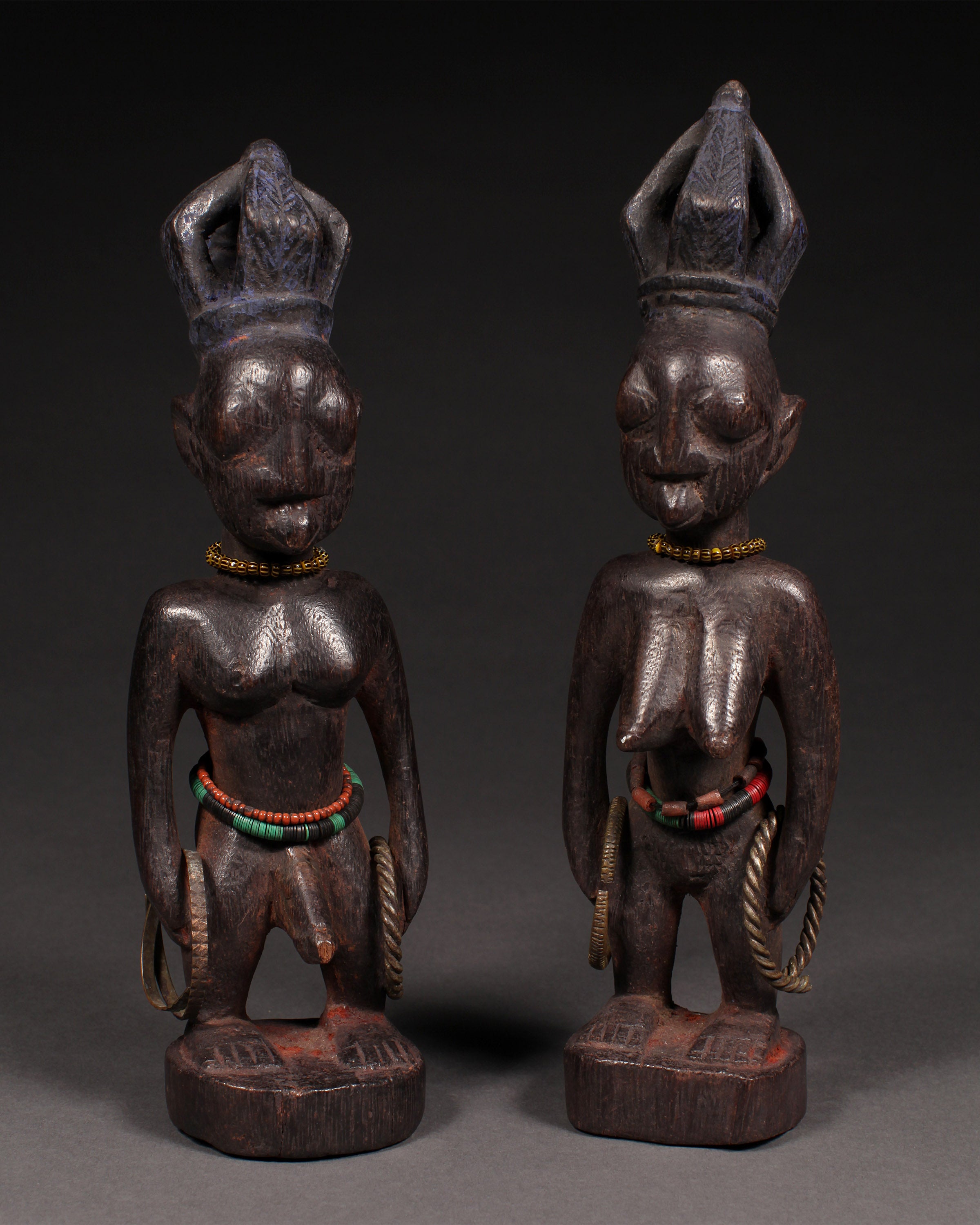 Tribal Sculptures and Statues;Traditional; Collection; Other African; African Ibeji Twin Figures,Yoruba Tribe, Nigeria, Carved Wood