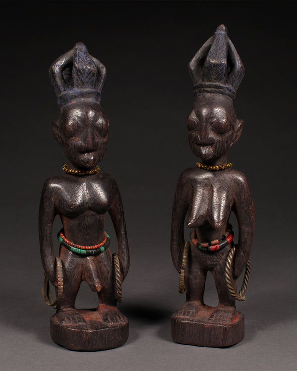 Tribal Sculptures and Statues;Traditional; Collection; Other African; African Ibeji Twin Figures,Yoruba Tribe, Nigeria, Carved Wood