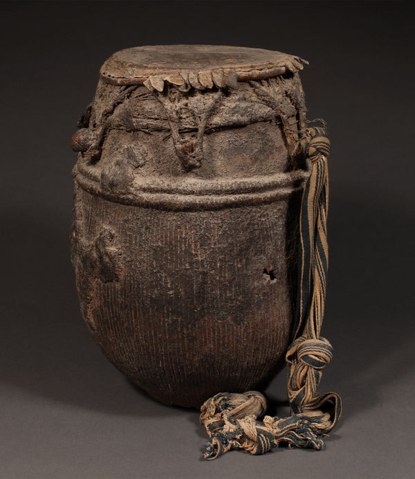 Tribal Objects; Artwork; Collection; Other African; Antique Baule Tribe Drum, Carved Wood, African Folk Art Artifact
