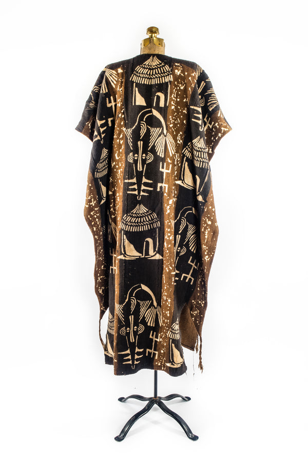 Handcrafted Mudcloth Clothing - African Plural Art - African Art - Clothing - Apparel Accessories - Bogolan Poncho, Dyed Cotton Fabric, African Mudcloth Textile