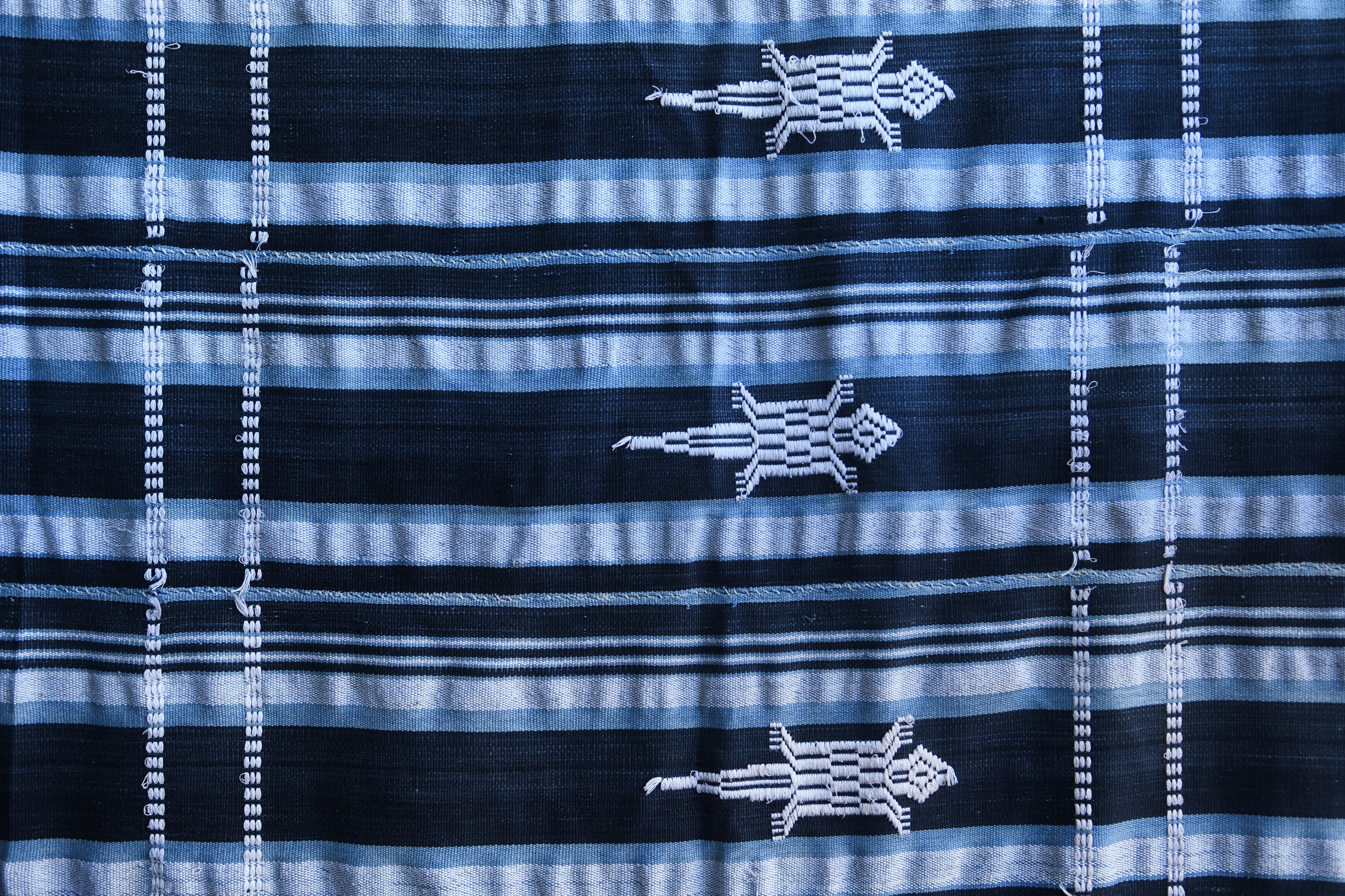 Handcrafted Textiles - African Art - Woven Cotton - Used - Home Decor - African Plural Art - Hand Dyed  African Indigo, Stripe Woven Embroidered Fabric, Blue White Cotton Mudcloth, Home Decor Tapestry, Textile Blanket