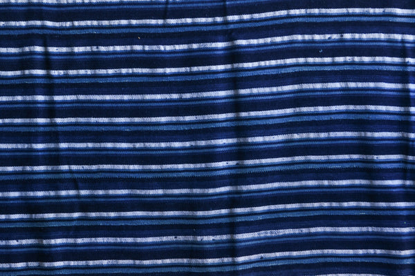 Handcrafted Textiles - Handmade - Contemporary - African Art - Home Decor - Living - African Indigo Home Decor Fabric - Blue White Striped Pattern - Crafted Vintage Cotton Textile
