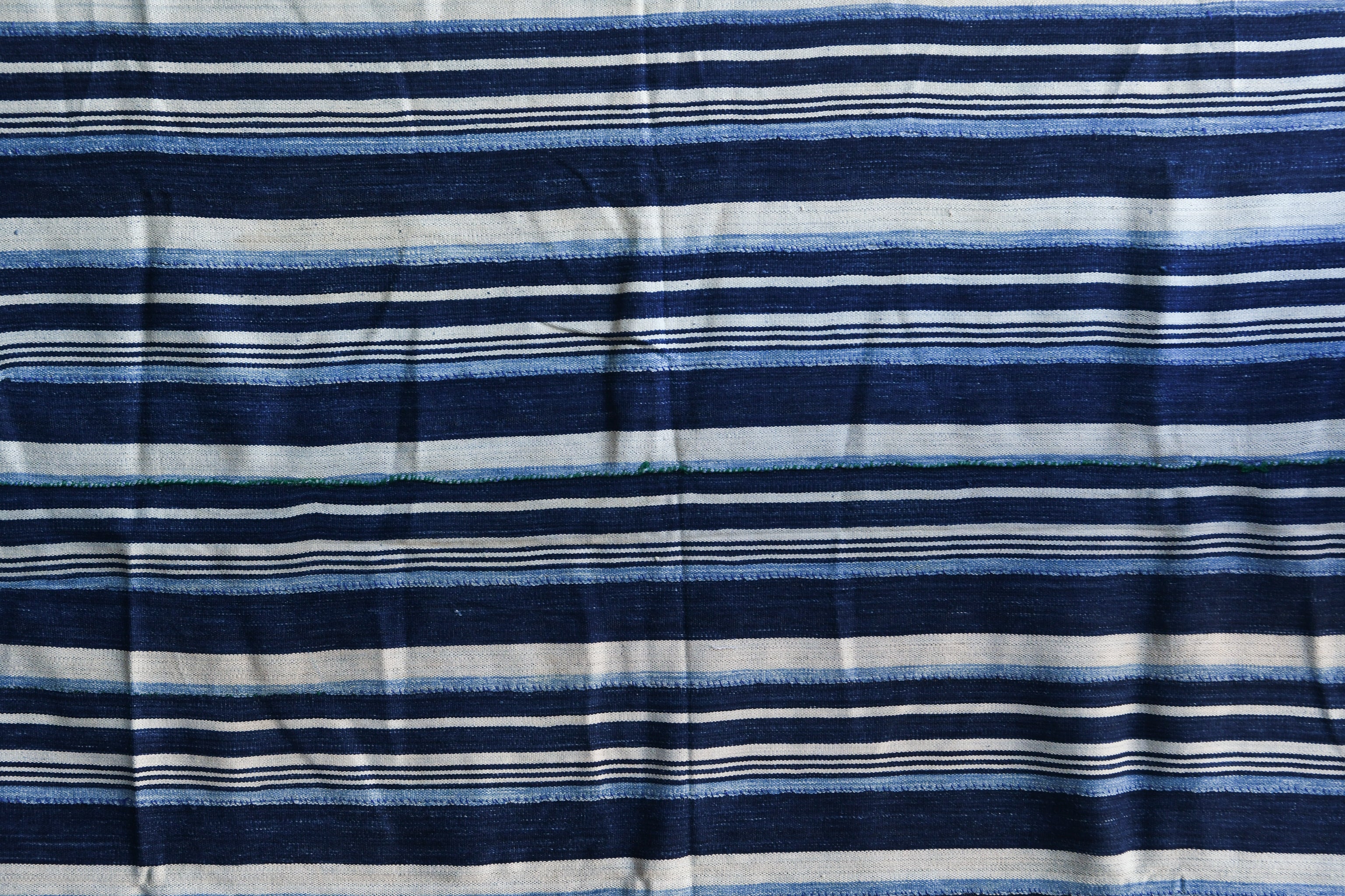 Handcrafted Textiles - African Art - Woven Cotton - Used - Home Decor - African Plural Art - Decorative African Indigo Textile, Blue White Vintage Cotton Fabric