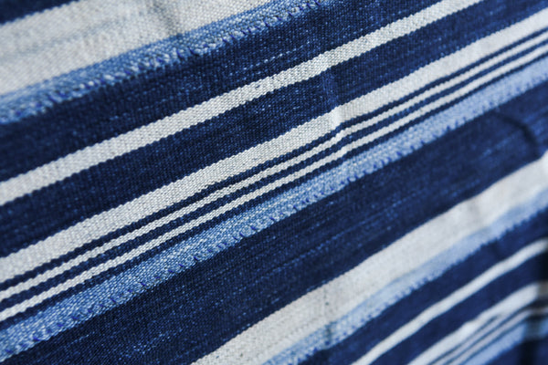 Handcrafted Textiles - Handmade - Contemporary - African Art - Home Decor - Living - Vintage African Indigo Fabric - Crafted Blue White Stripe Weave - Decorative Applications