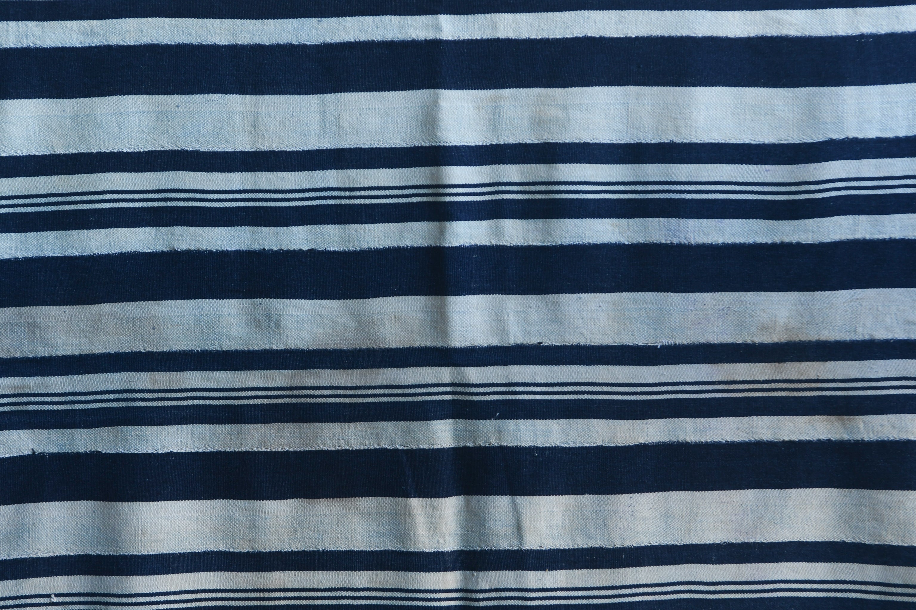 Handcrafted Textiles - Handmade - Contemporary - African Art - Home Decor - Living - African Indigo Textile - Tie Dyed Design - Blue White Stripes - Vintage Look - Crafted 100% Cotton Fabric - Stylish Garments - Home Decor - Timeless Style