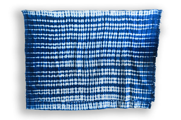 Textiles - African Art;Handcrafted;Handmade, Blue White Indigo Dyed, Baule Wrap Cotton Textile, Handmade African Fabric, Home Decor, Vintage