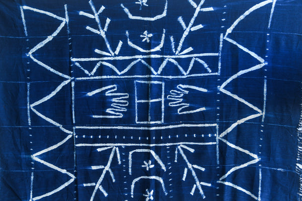 Handcrafted Textiles - Artisan Designed - Handcrafted African Art Textiles - Home Decor - Living Spaces - Mix Colors - Bold Patterns - Traditional Designs - African Culture - Indigo Tie Dyed Textile, featuring a Vintage African Fabric design, is a one-of-a-kind product. It is hand crafted using traditional methods of tie dyeing, resulting in a unique and timeless article of clothing.  Length: 61  Width: 42