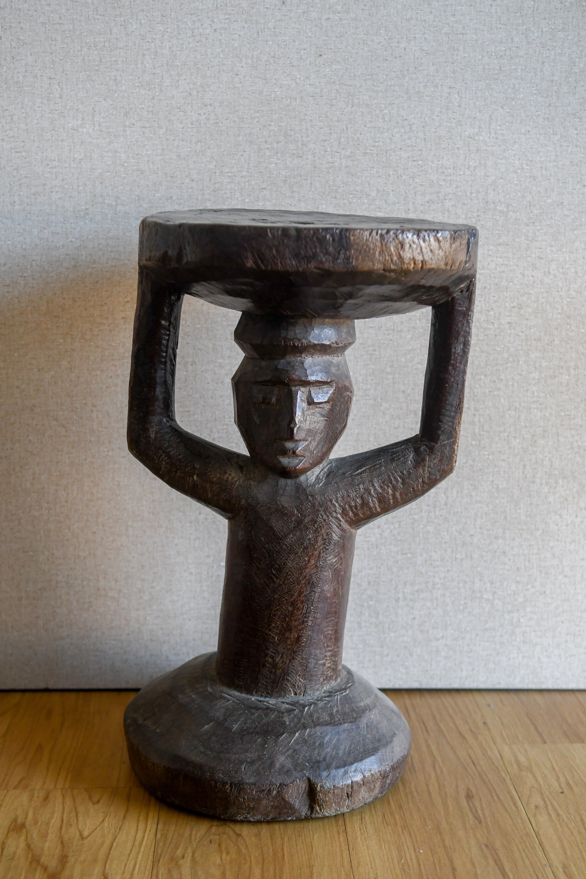 Furniture - African Art;Tribal;Traditional;Yoruba Caryatid African Stool, Carved Wood Furniture