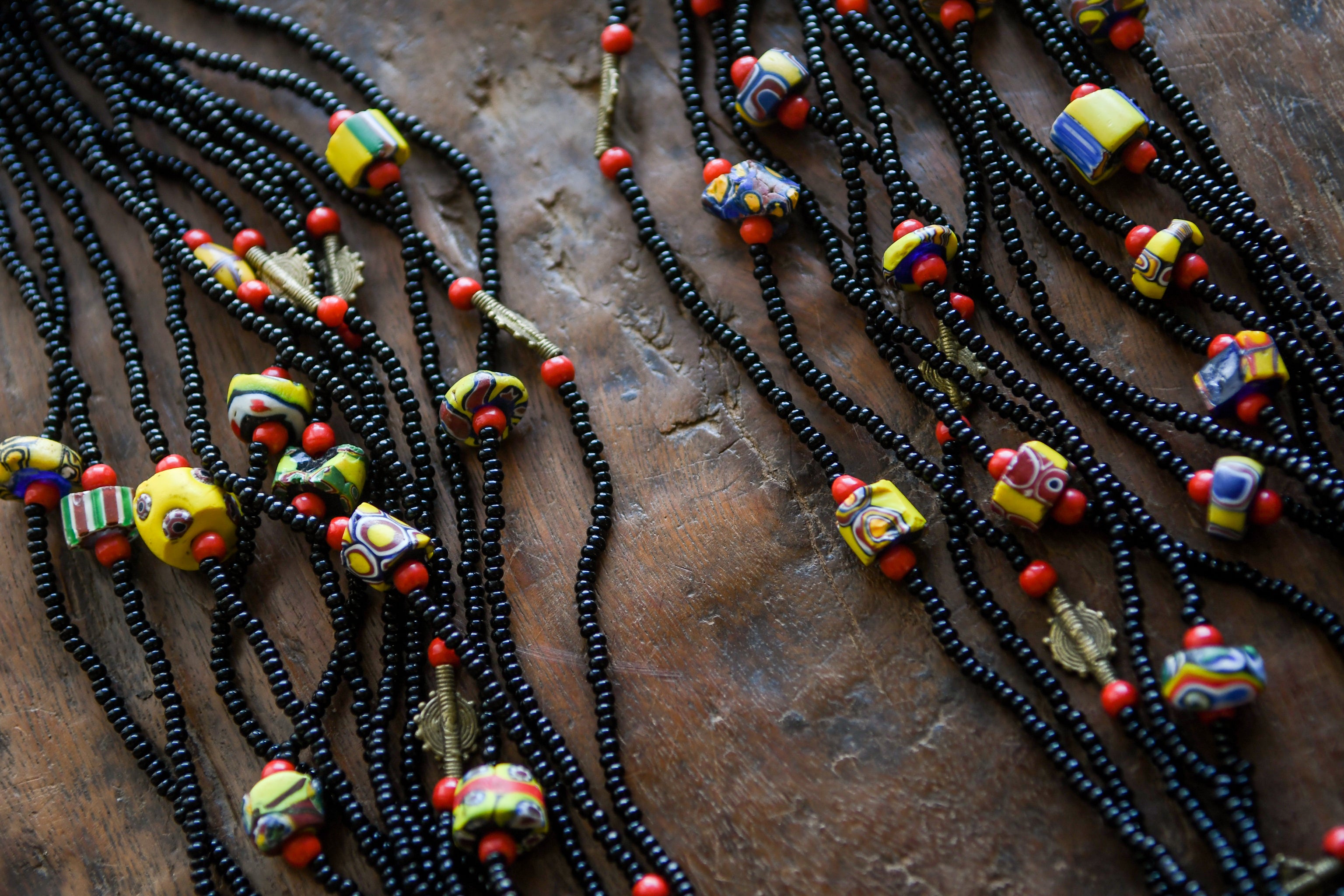 Tribal Necklaces - Traditional - Folk Art - African - Objects - Artifacts - Collectible - Tribal Beaded Necklace - Stylish Unique - Crafted - Mixed Venetian Millefiori Glass Trade Beads - Tribal Necklace - Eye - Catching Design Piece