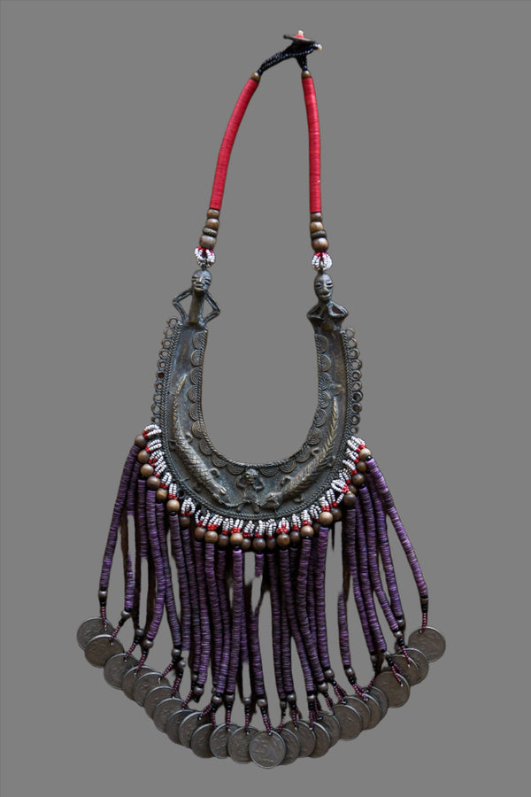 Tribal Necklaces - African Plural Art - African Art - Necklaces - Jewelry - Tribal Silver Coins African Beaded Necklace