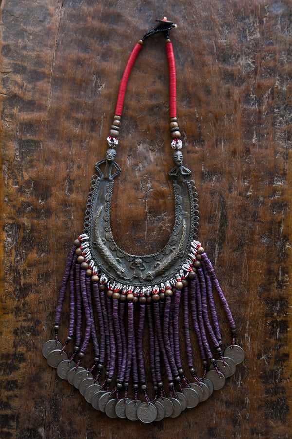 Tribal Necklaces - Traditional - Folk Art - African - Objects - Artifacts - Collectible - Tribal Necklace - Accessory Adding Style - Brilliant Silver Coins - Bronze Pendant Beading - Unique Design - Stylish Necklace