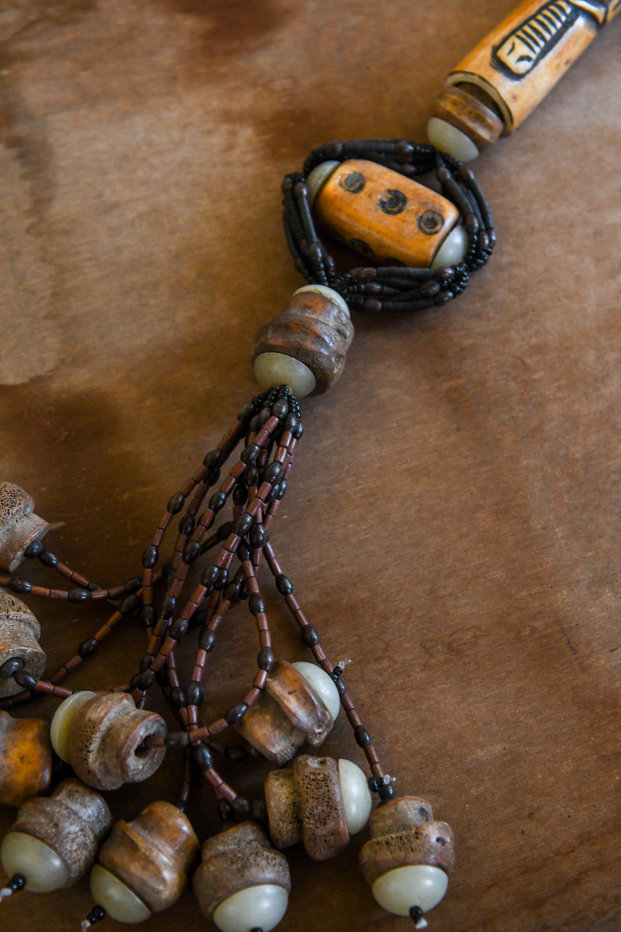 Tribal Necklaces - Handmade - African Art - Jewelry - Traditional - African Necklaces - Beaded - Collectible Necklaces - This huge and rare tribal necklace features Carved Bone African Art and is great for home decorations and collections. It stands out with its bold design and intricate detail. Length: 33 inches