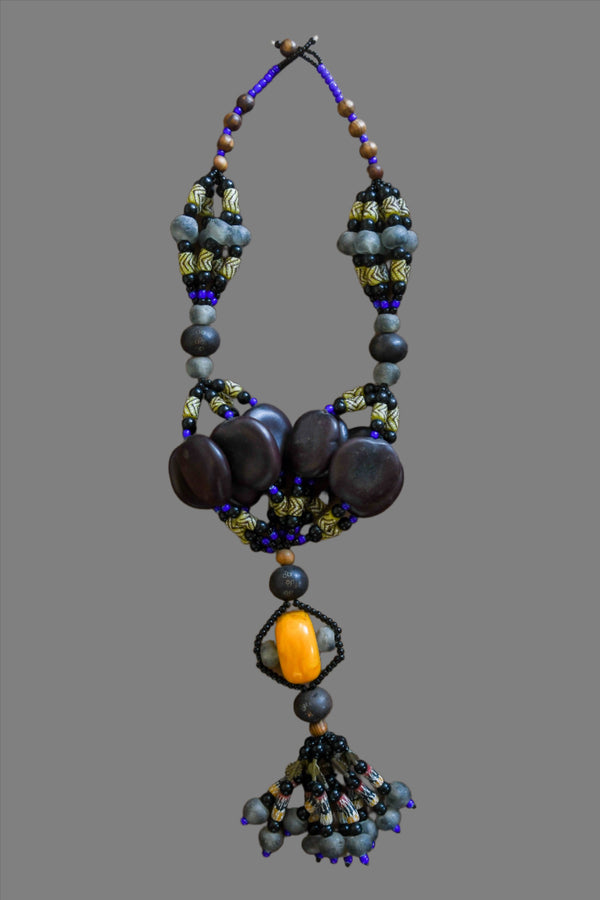 Tribal Necklaces - African Plural Art - African Art - Necklaces - Jewelry - African Trade Beads, Carved Resin Tribal Necklace