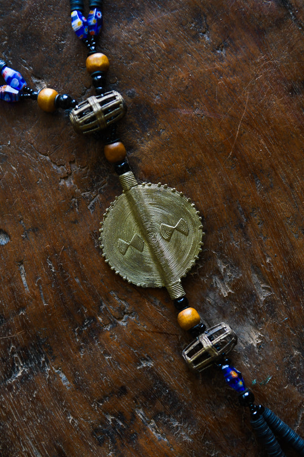 Tribal Necklaces - Traditional - Folk Art - African - Objects - Artifacts - Collectible - Beads Bronze Pendant - Flair Any Outfit - Crafted Bronze - Featuring African Tribal Design - Striking Piece Jewelry - Statement 