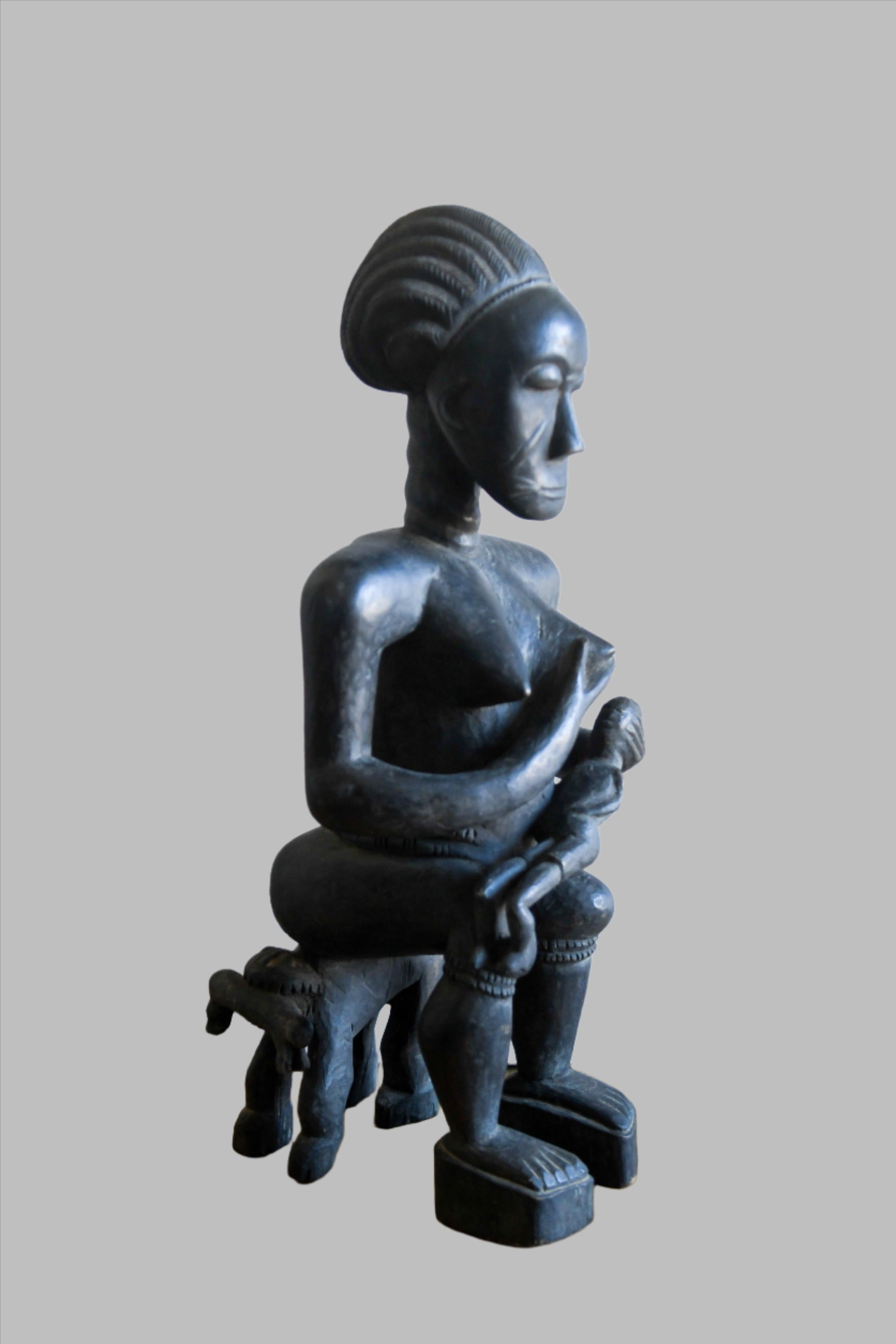 Tribal Sculptures; Original sculptures and statuary, in any material; Handcrafted; Traditional; Folk Art; Collection; Artifacts;Of an age exceeding 100 years ; Ashanti Seated Maternity Figure, Carved Wood, African Sculpture