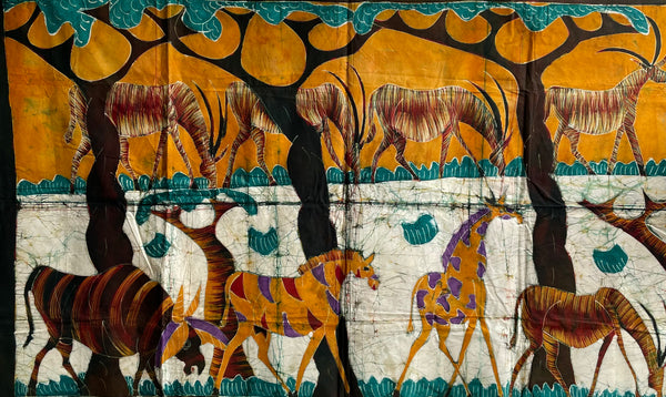 Handcrafted textiles; Decorative Crafted Cotton Textile, Resist Dyed Batik Painting, West African Art