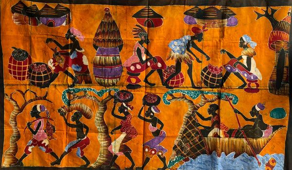 Handcrafted Art Textiles; Woven Fabrics; Other African; Batik Based; Cotton; Traditional; Intricate Patterns; Vintage; Living Spaces; Home Decor; Tapestries; Handmade Resist Dyed African Batik, Wall Decor Cotton Textile
