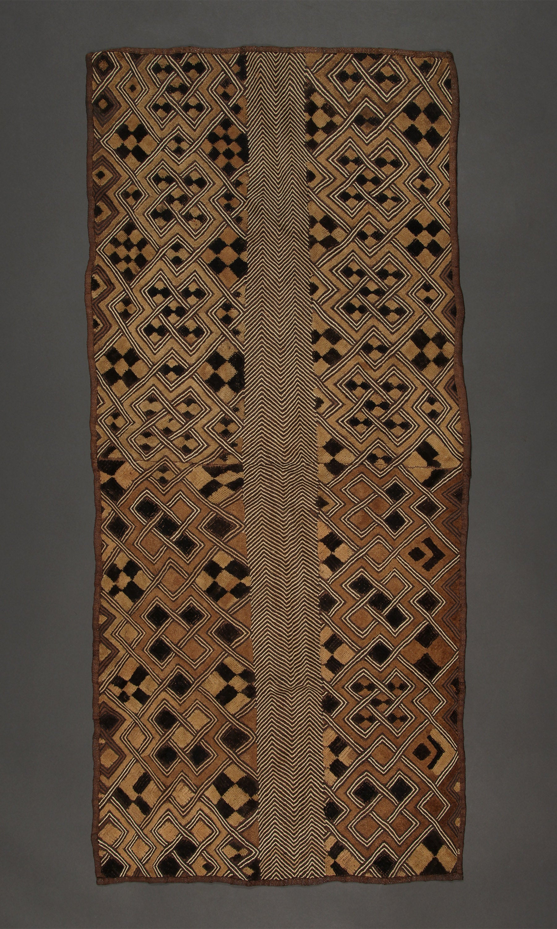 Tribal Textiles; Traditional; Collection; Other African; Kuba Shoowa Overskirt Textile, Cut-pile Embroidery, Raffia Cloth, Wall Decor, African Tapestry