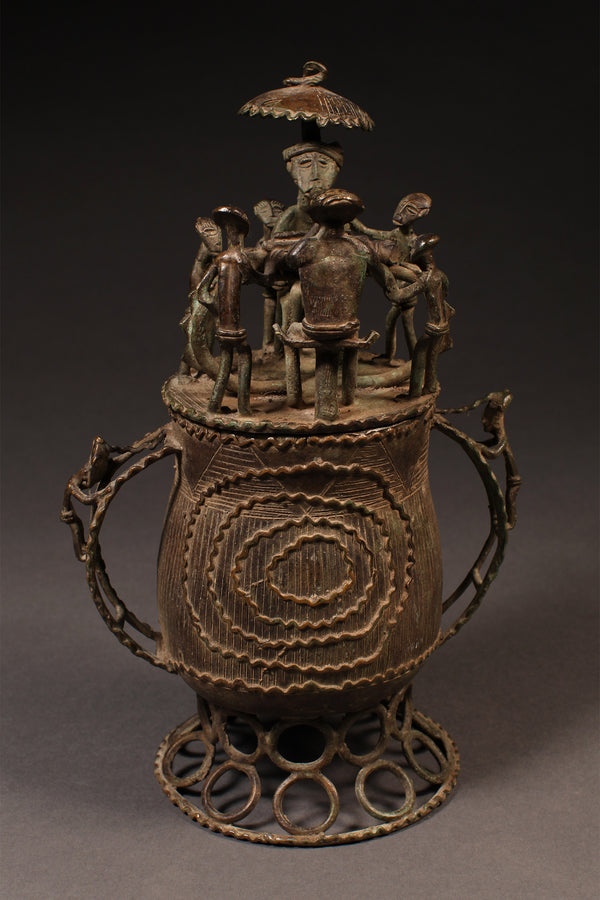 Tribal Objects; Artwork; Collection; Other African; Kuduo Lidded Vessel, Crafted Brass Cast Asante, Ashanti Tribe, Ghana, African Art