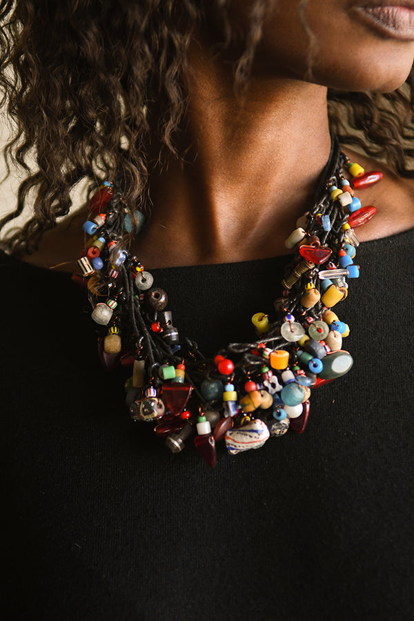 Handcrafted Necklaces - Handmade - African Art - Jewelry - Beaded Necklaces - This stylish necklace is handcrafted with gorgeous African trade beads, creating a bold statement piece that will upgrade any outfit. Perfect for adding a unique touch to your jewelry collection. Length: 10 inches Inventory # 10859