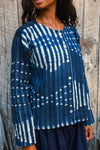 Handcrafted Art ; Mudcloth Clothing; Other African; Striped Indigo Tunic, White Blue African Cotton Mudcloth Fabric