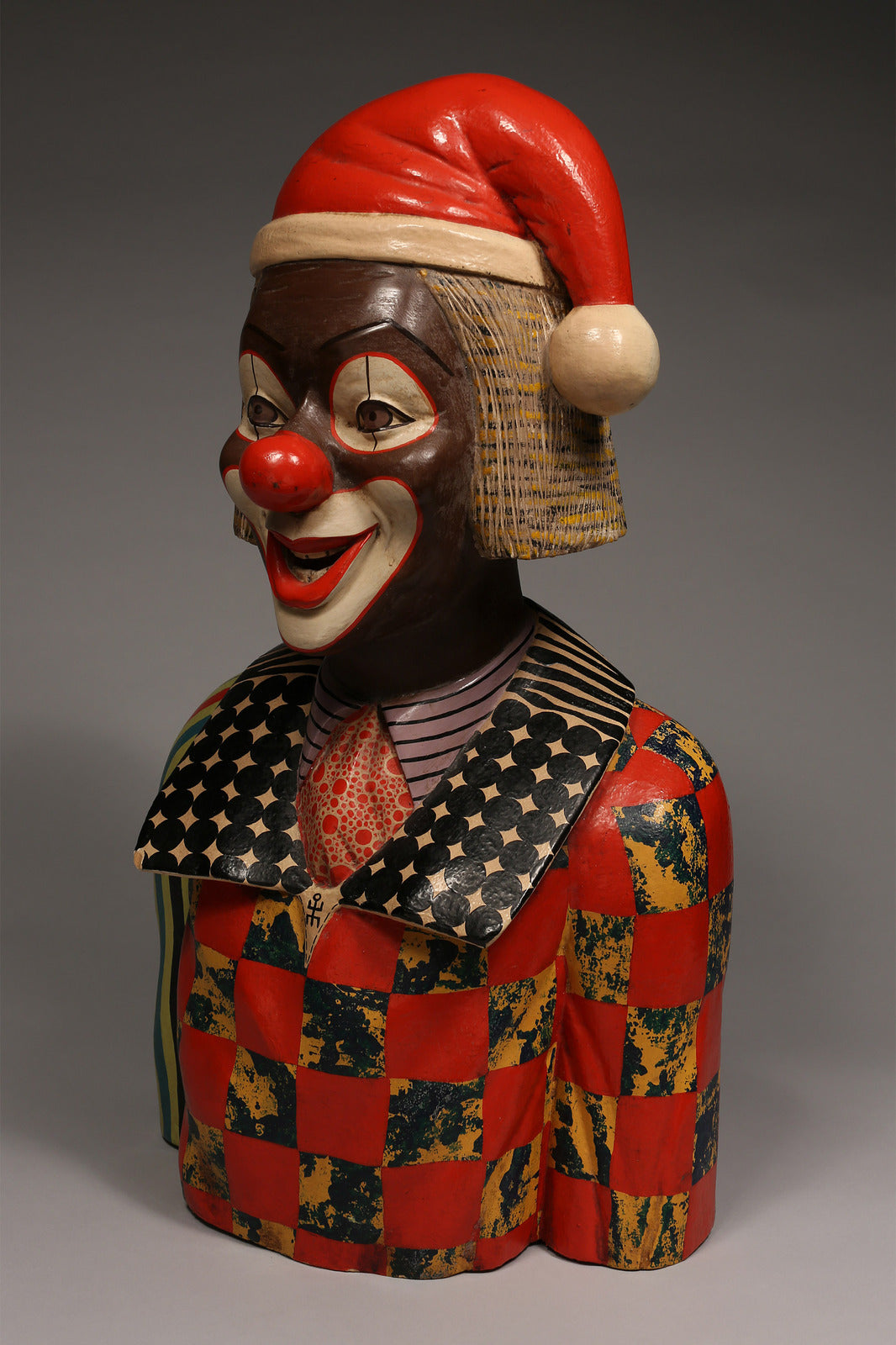 Handcrafted Sculptures - African Art - Home Decor - Wood - Statue - Figurine - Clown Santa - Painted