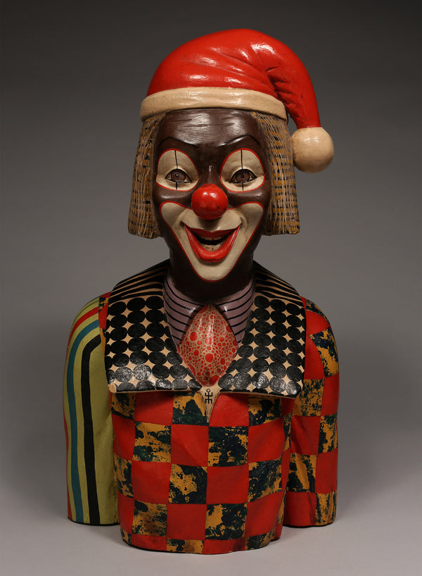 Handcrafted Sculptures - African Art - Home Decor - Wood - Statue - Figurine - Clown Santa - Painted